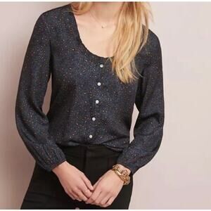 Dolan Anthropologie Marilyn Blouse Top Dark Blue Grey Black Animal Leopard Print